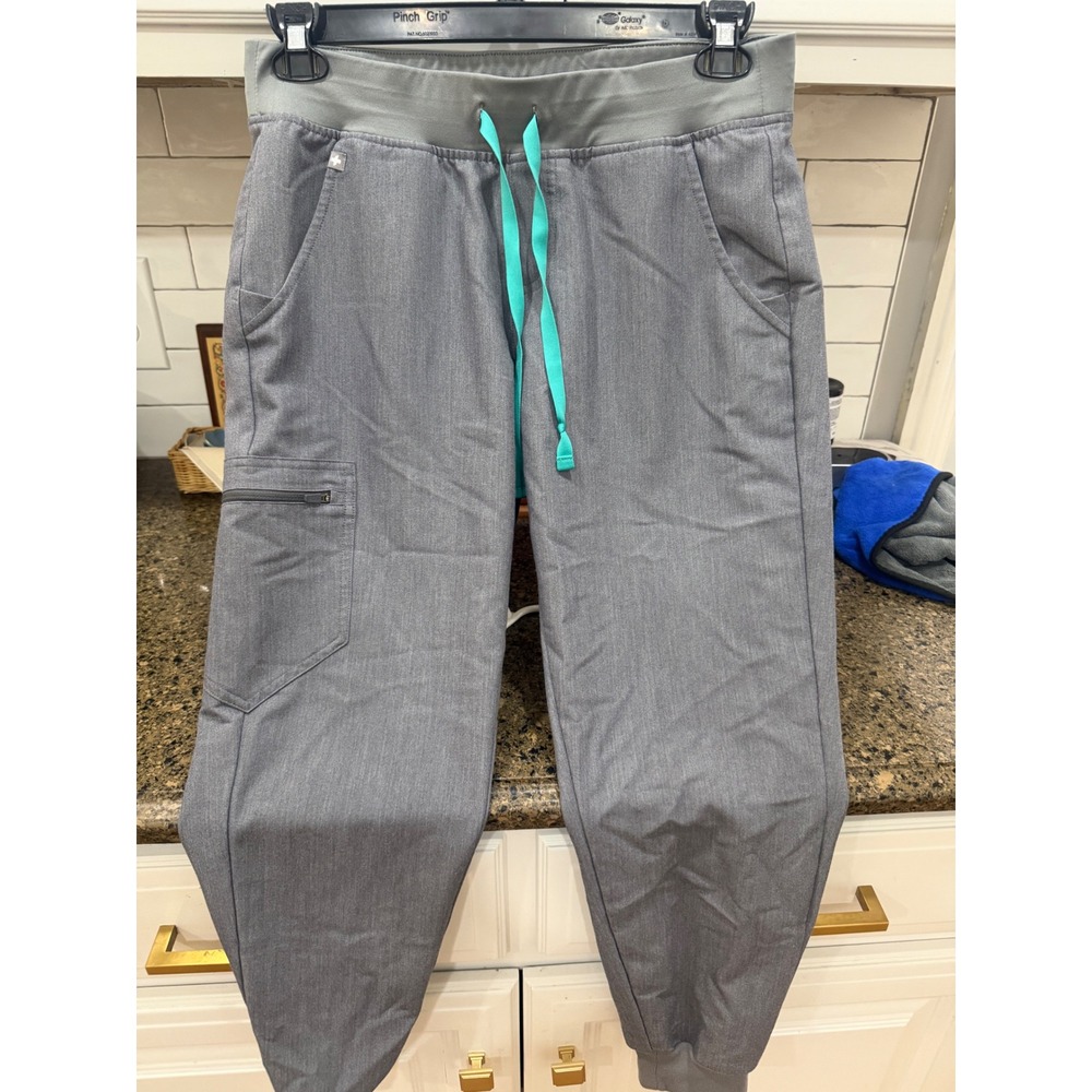FIGS Zamora Jogger Scrub Pants Womens Medium Gray Teal Drawstring Technical M/P